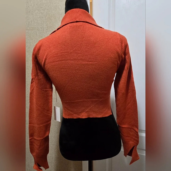 Cut Out Collared Crop Soft Long Sleeve Sweater Top #415-416 - Picture 9 of 10